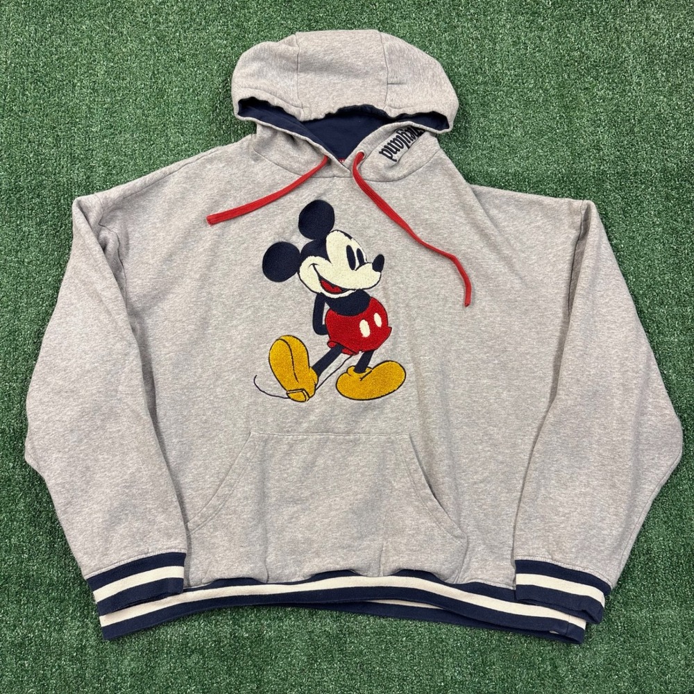 Y2K Disney Mickey Mouse Hoodie Grey Baggy Skater Streetwear XL